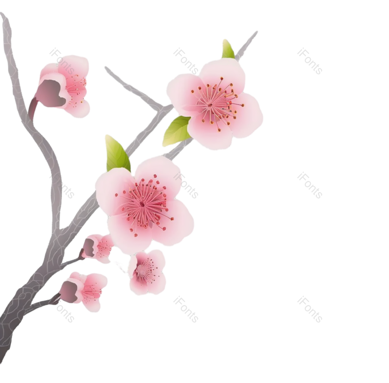 粉红色的花图片,樱花元素,灰色背景PNG,免抠素材